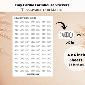 Stickers pour agenda Cardio - Style campagnard | Stickers scripts | Stickers fonctionnels d'entraînement | Étiquettes de suivi cardiaque | Texte minimaliste