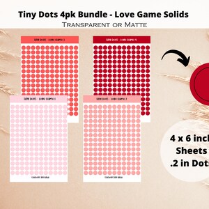 4pk Bundle Tiny Dots Sticker Sheet - Love Game | Pink Red Teeny Circle | .2 inch Planner Sticker | Journal Solid Dots | Bullet Point Sticker