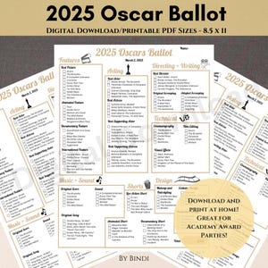 Boletín de votación de los Oscar 2025 en formato PDF imprimible / Boletín de votación de los premios de la Academia 97 para la fiesta de los Oscar / Descarga digital