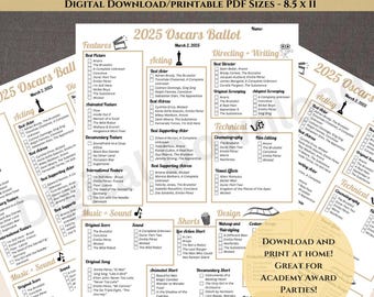 2025 Oscar Ballot Printable PDF | 97 Academy Awards Ballot for Oscar Party | Digital Download
