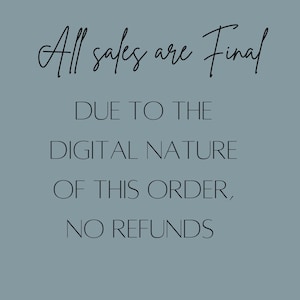 Puede incluir: Texto negro sobre fondo azul claro que dice "All sales are Final DUE TO THE DIGITAL NATURE OF THIS ORDER, NO REFUNDS".