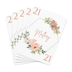 21st Birthday Custom Playing Cards / Birthday Playing Cards / Peach Floral Personalized Name Card Deck / 21 Birthday Custom Gift