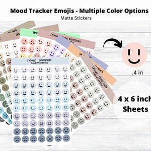 Mood Tracker Icons Sticker Sheet - Multiple Colors | Cute Emoji Stickers | Aesthetic Planner Stickers | Bullet Journal Scrapbook Stickers