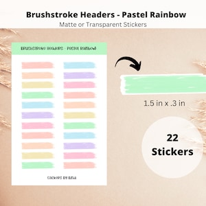 En-têtes de coup de pinceau - Arc-en-ciel pastel | Autocollants planificateur de 1,5 pouces | Autocollants de journal lumineux | Autocollants aquarelle | En-têtes vides