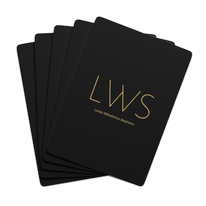 Trois cartes à jouer de nom personnalisé initial | Cartes monogrammes personnalisées noir et or | Jeu de cartes pour adultes | Cadeaux de noël