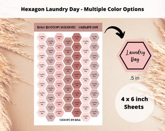 Laundry Day Hexagon Sticker Sheet | Functional Stickers | Laundry Planner Stickers | Journal Cleaning Stickers | Multiple Color Options |