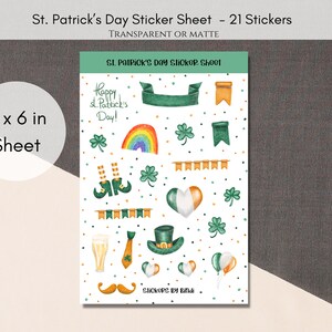 St Patricks Day Sticker Sheet | March Planner Stickers | Green Assorted Stickers | St Paddys Day Journal Stickers | Variety Deco Stickers