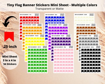 Micro Flag Banner Stickers - Mini Sheet | .25 inch Tiny Flag Planner Stickers | Rainbow Colors | Journal Stickers | Transparent Matte