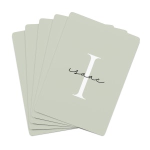Salie groene, witte speelkaarten met aangepaste naam | Eerste speelkaarten | Boho gepersonaliseerde kaarten | Monogramkaarten | Kerstcadeau | Verjaardag