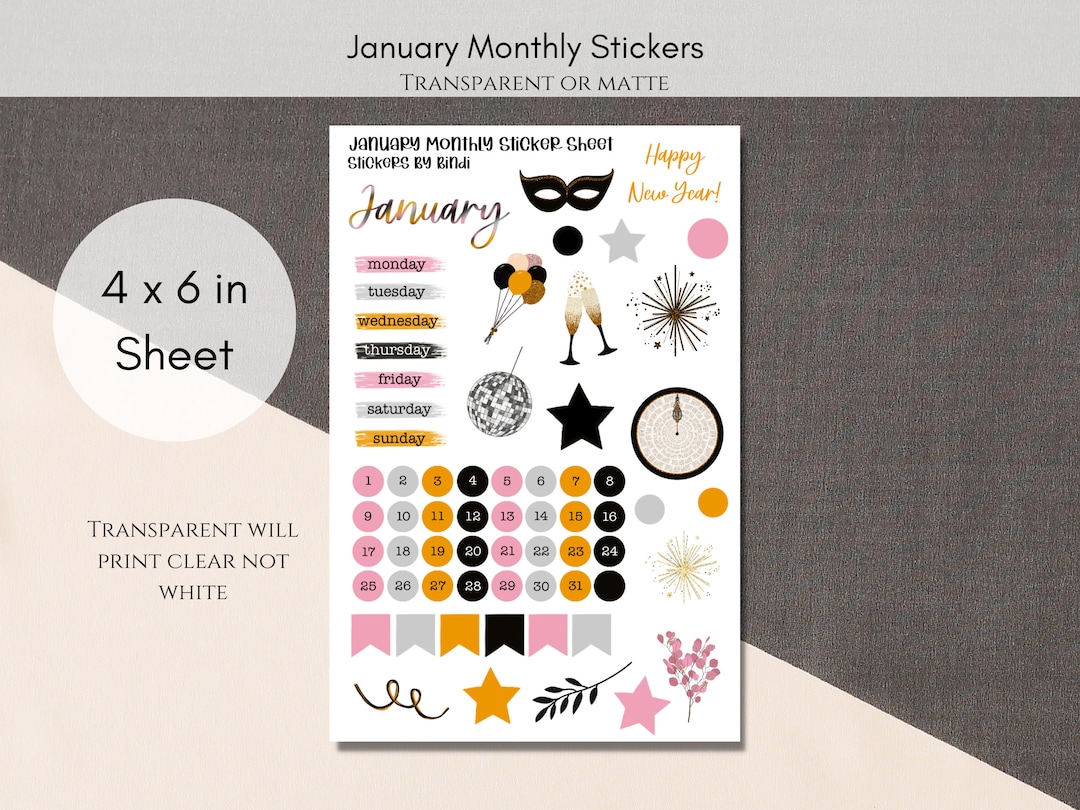 January Monthly Sticker Sheet | New Year Planner Stickers | Jan Bullet ...