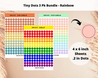 Tiny Dot Stickers 3pk Bundle - Rainbow | Teeny Circle Stickers | .2 inch Planner Dots | Bright Journal Dots | Colorful Bullet Point Dots