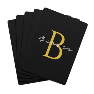 Zwart Goud Wit Aangepaste Monogram Speelkaarten | Eerste speelkaarten | Gepersonaliseerde kaarten | Naamkaartjes | Kaartspel voor volwassenen | Aangepaste geschenken