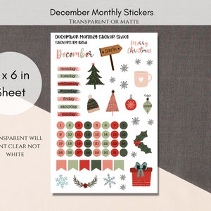 December Monthly Sticker Sheet | Winter Planner Stickers | Christmas Bullet Journal Monthly Deco Stickers | Cute Watercolor Bujo Stickers |