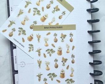 Boho Potted Plants Sticker Sheet | Kiss Cut Planner Stickers | Boho Journal Stickers | Plant Stickers | Boho Scrapbook Stickers | 1 inch