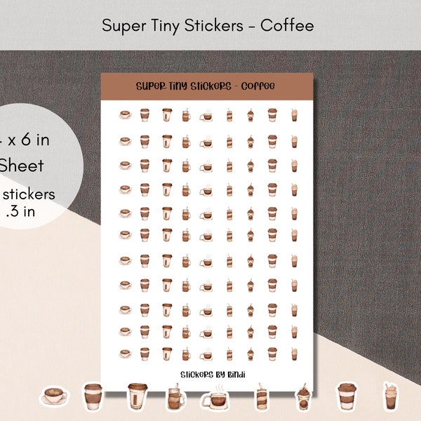 Coffee Tiny Stickers | Cute Coffee Planner Stickers | Teeny Assorted Stickers | Coffee Micro Bullet Point | Embellishment Journal stickers