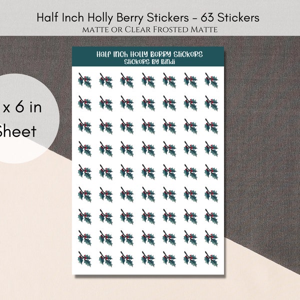 Half Inch Holly Berry Sticker Sheet | Winter Planner Stickers | .5 in Green Deco Stickers | Cute Watercolor Journal Stickers