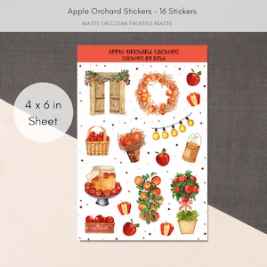 Apple Orchard Sticker Sheet | Fall Planner Stickers | Autumn Deco Stickers | Cute Red Watercolor Journal Stickers | Variety Deco Stickers