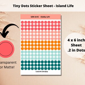 Tiny Dots Sticker Sheet - Island Life | Transparent or Matte Circle Stickers | .2 inch Planner Stickers | Journal Dots | Bullet Point Dots