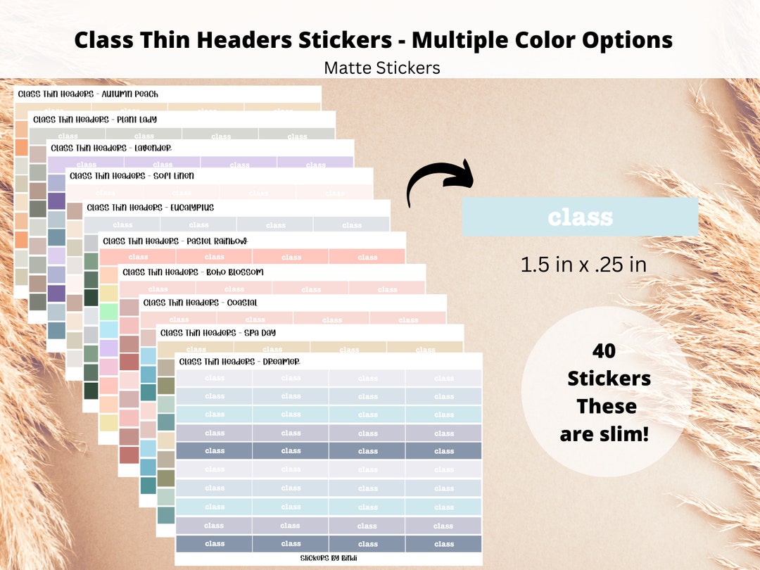 Sticker Header System Class Thin Header Stickers - Multiple Colors | 1.5 in Planner Stickers ...