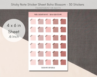 Small Sticky Note Stickers - Boho Blossom | .6 inch Planner Stickers | Cute Journal Stickers | Neutral Deco Stickers | Boho Pink and brown