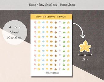 Honeybee Tiny Stickers | Cute floral Planner Stickers | Teeny Assorted Stickers | Yellow Micro Bullet Point | Embellishment Journal stickers
