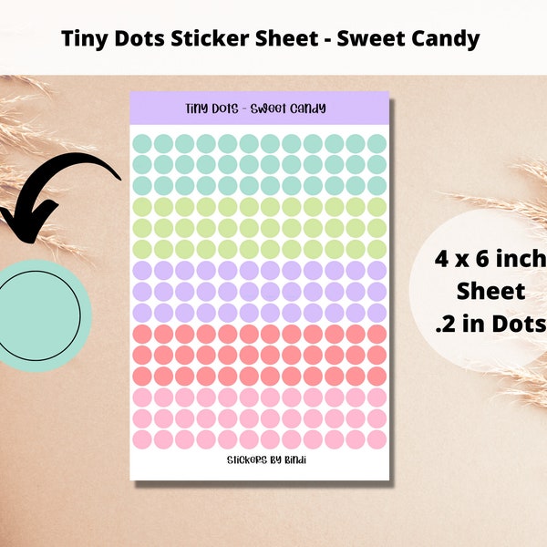 Tiny Dots Sticker Sheet - Sweet Candy | Teeny Circle Stickers | .2 inch Planner Stickers | Pastel Journal Dots | Color Bullet Point Sticker