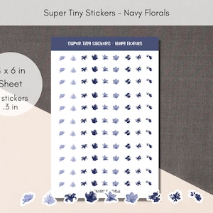 Navy Florals Tiny Stickers | Cute Flower Planner Stickers | Teeny Assorted Stickers | Micro Bullet Point | Embellishment Journal stickers