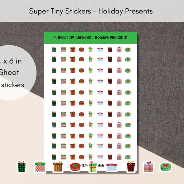 Holiday Presents Tiny Stickers | Cute Gift Planner Stickers | Teeny Assorted Stickers | Micro Bullet Point | Embellishment Journal stickers