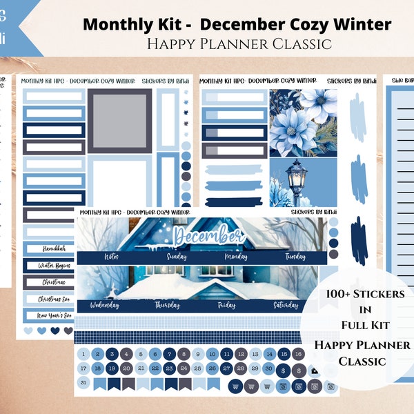 December Monthly Sticker Kit for Happy Planner Classic | Cozy Winter Vertical Planner Stickers | Monthly Sticker | Date Dots, Boxes, Headers