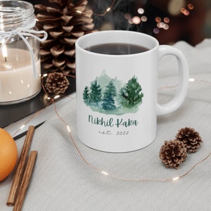 Custom Kaka Pregnancy Announcement Mug | Mugs with EST and Year | Gujarati Gifts for Kaka | Gift for Uncle to be | Green Forest Mug