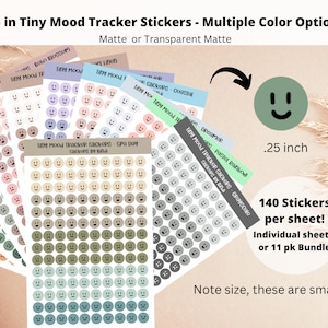 Petits autocollants de suivi d'humeur | Stickers Emoji mignons | Stickers planificateur esthétiques | Emoji Bullet Journal | Transparent mat