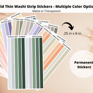Solid Thin Washi Strip Stickers | Washi Planner Stickers | Multiple Color Options | Journal Scrapbook Stickers | Transparent Matte