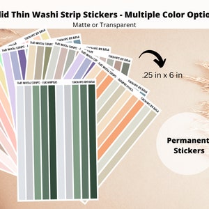 Solid Thin Washi Strip Stickers | Washi Planner Stickers | Multiple Color Options | Journal Scrapbook Stickers | Transparent Matte