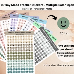 Tiny Mood Tracker Stickers - Multiple Colors | Cute Emoji Stickers | Aesthetic Planner Stickers | Bullet Journal Emoji | Transparent Matte