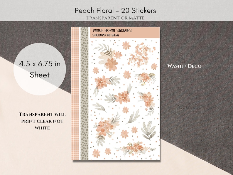 Peach Floral Deco Stickers | Floral Planner Stickers | Spring Assorted ...