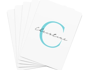 White Custom Monogram Playing Cards | Initial Playing Cards | Black, White, Turquoise Personalized Cards | Adult Card Deck | Christmas Gifts