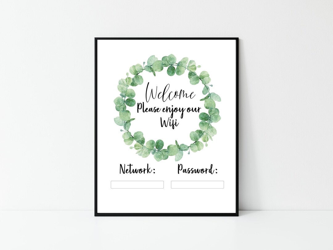 Wifi Password Sign Printable Art Airbnb Wifi Sign Instant Download Cursive Typography Eucalyptus