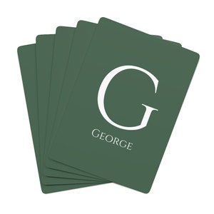 Cartas de monograma personalizado verde bosque / Naipes iniciales / Cartas personalizadas verdes / Baraja de cartas para adultos / Regalo del Día del Padre / Para papá