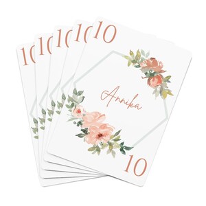 10. Geburtstag Name Spielkarten | Geburtstagsspielkarten |  Pfirsich Floral Personalisiertes Kartendeck | 10 Geburtstagsgeschenk