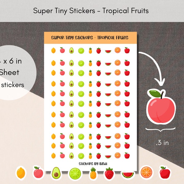 Tropical Fruits Tiny Stickers | Cute Planner Stickers | Teeny Assorted Stickers | Micro Bullet Point | Embellishment Journal stickers