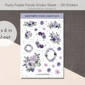 Dusty Purple Floral Sticker Sheet | Spring Planner Stickers | Purple Assorted Stickers | Watercolor Journal Stickers | Purple Deco Stickers