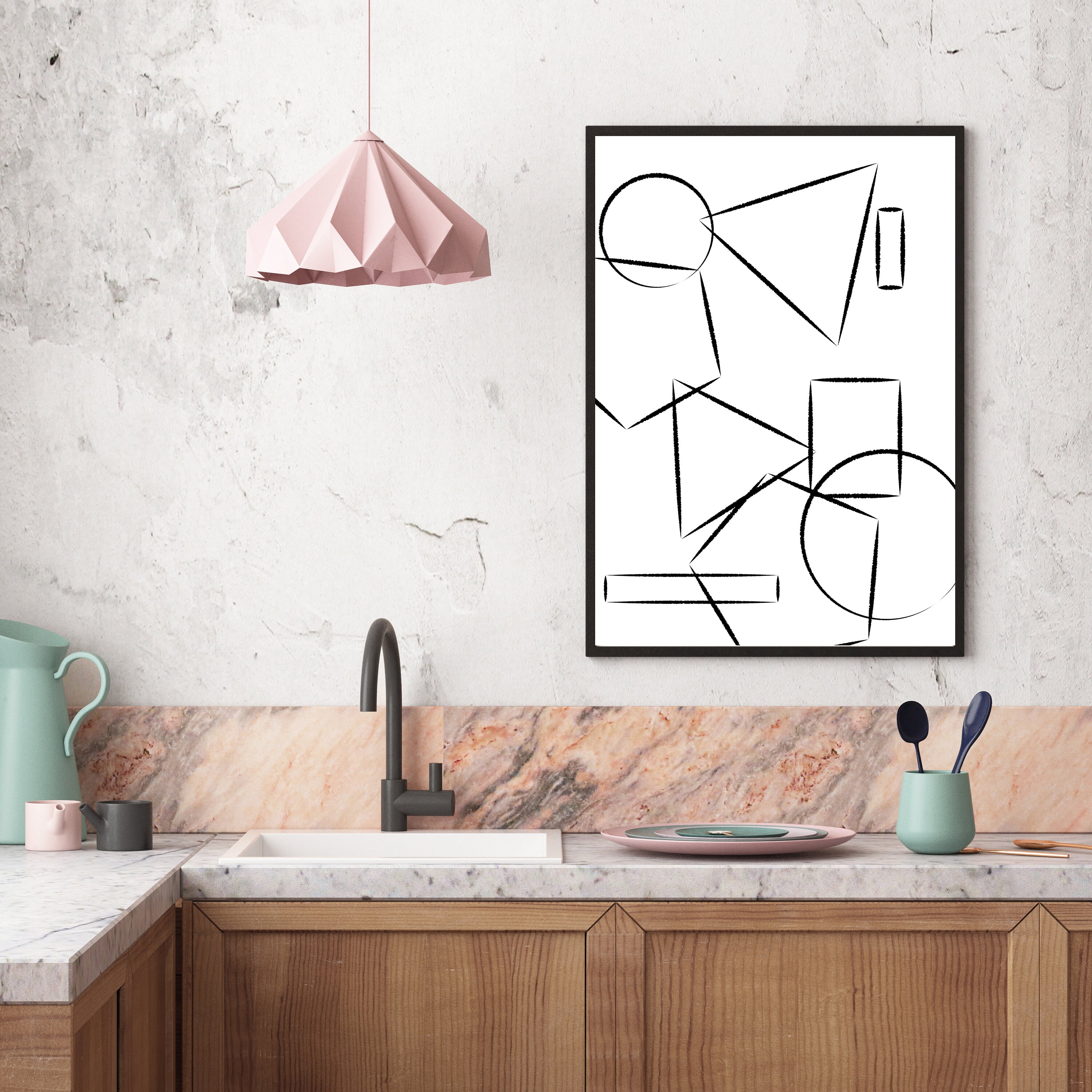 Abstract Black and White Geometric Shapes Printable Art