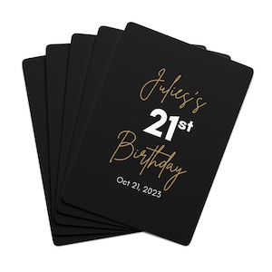 Carte da gioco personalizzate per il 21° compleanno / Mazzo di carte da poker / Carte personalizzate in nero e oro con nome / Favore della festa di compleanno 21