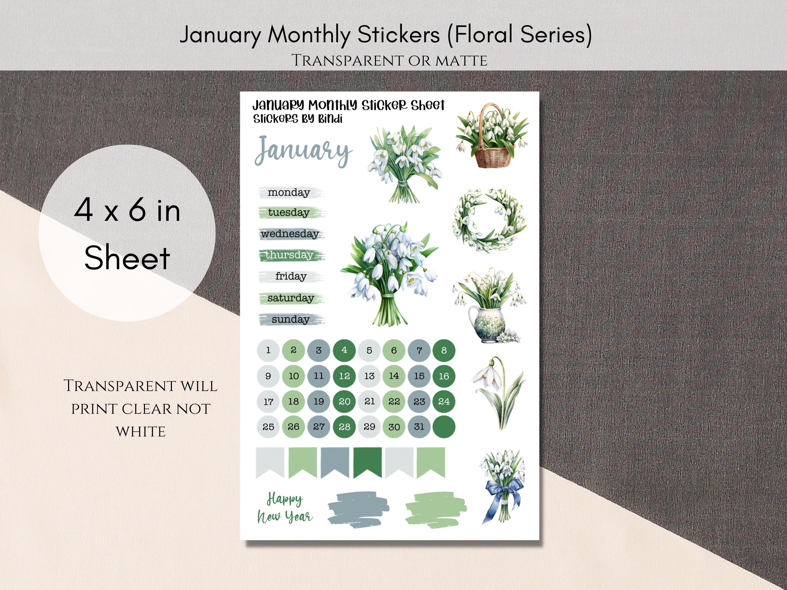 January Floral Monthly Sticker Sheet | New Year Planner Stickers | Jan ...
