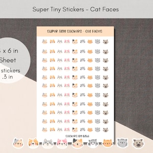 Cat Faces Tiny Stickers | Cute Planner Stickers | Teeny Assorted Stickers | Cat Micro Bullet Point Dot | Embellishment Journal stickers