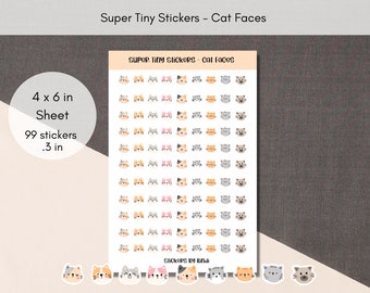 Cat Faces Tiny Stickers | Cute Planner Stickers | Teeny Assorted Stickers | Cat Micro Bullet Point Dot | Embellishment Journal stickers