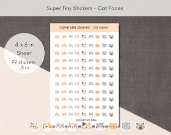 Cat Faces Tiny Stickers | Cute Planner Stickers | Teeny Assorted Stickers | Cat Micro Bullet Point Dot | Embellishment Journal stickers