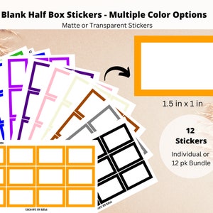 Demi-boîte d'autocollants unis - Couleurs arc-en-ciel | 1,5 po. Stickers pour agenda pour Erin Condren | Stickers colorés pour journaux | Stickers boîte de couleur unie