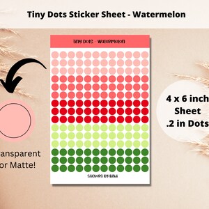 Tiny Dots Sticker Sheet - Watermelon | Summer Transparent Matte Circle Sticker | .2 inch Planner Stickers | Journal Dots | Bullet Point Dot