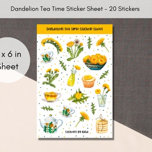 Dandelion Tea Time Sticker Sheet | Floral Planner Stickers | Assorted Flower Stickers | Cute Watercolor Journal Stickers | Variety Stickers